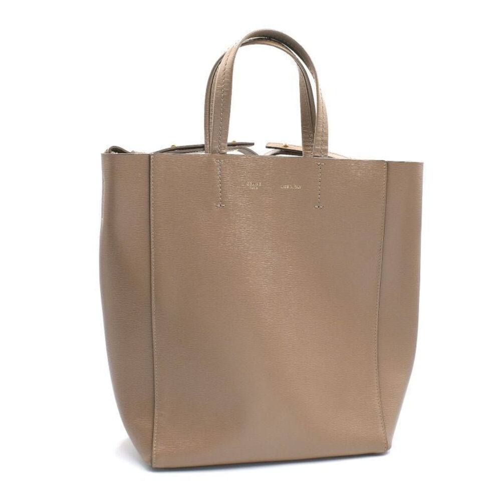 Celine Vertical Cabas Leather Taupe Tote Bag Shoulder Gray